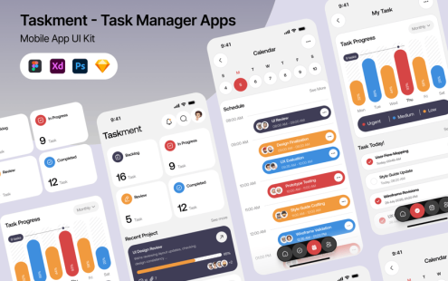 任务管理器应用APP UI KIT (FIG,PSD,SKETCH,XD)