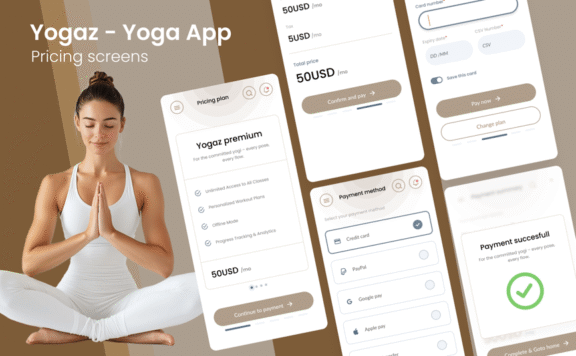 瑜伽应用定价，结帐UI屏幕APP UI KIT (FIG)