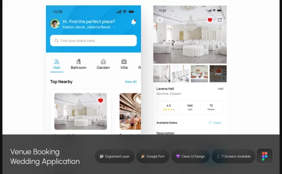 场地预订婚礼 – 移动应用APP UI KIT (FIG)