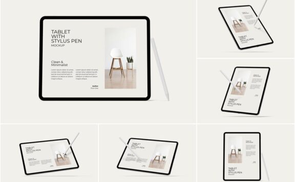 带有手写笔模型的平板电脑样机 (PSD)