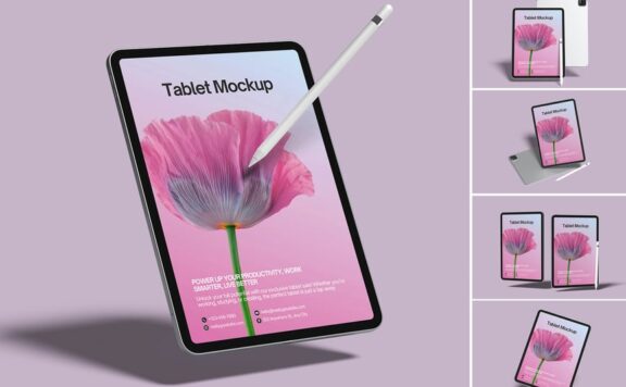 真实的平板电脑模型样机 (PSD,PDF)