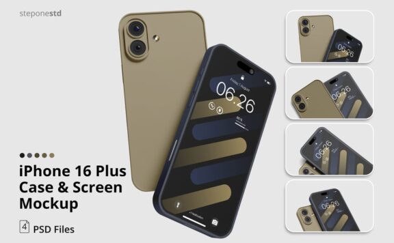 iPhone 16加上屏幕模型样机 (PSD)