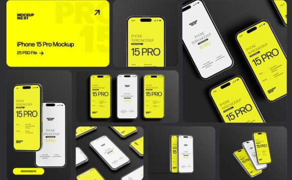 iPhone 15 Pro手机模型集样机 (PSD)