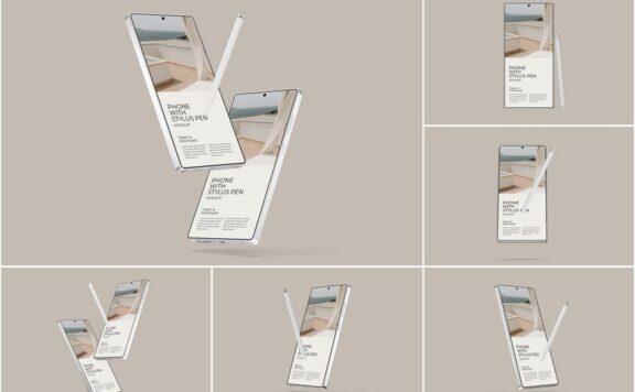 用手写笔模型的电话手机样机 (PSD)