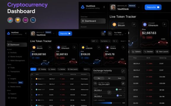 加密货币仪表板网页Ui (FIG,PSD,SKETCH,XD)