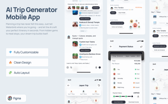 AI旅行路线创建移动应用APP UI KIT (FIG)