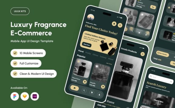 豪华香水电子商务应用APP UI KIT (FIG,SKETCH,XD)