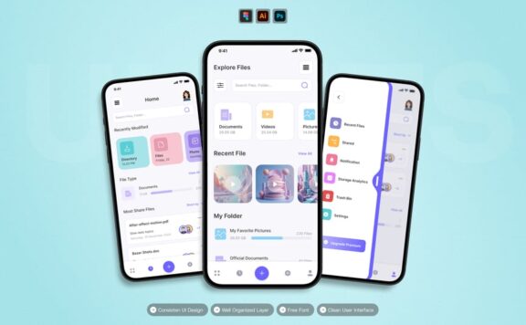 云存储 – 移动应用APP UI KIT (AI,FIG,EPS,PSD)