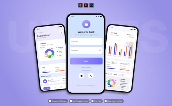 货币追踪器 – 移动应用APP UI KIT (AI,EPS,PSD,FIG)