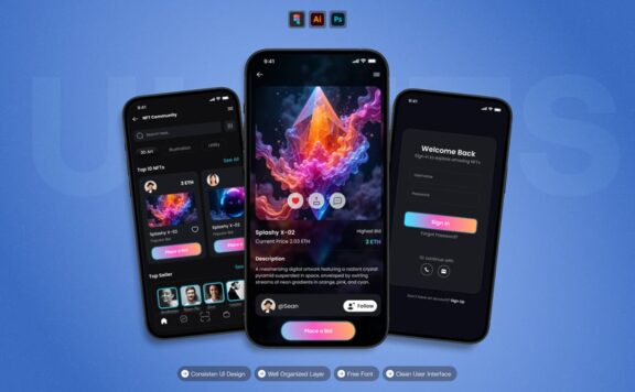 NFT市场 – 移动应用APP UI KIT (AI,EPS,PSD,FIG)
