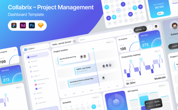 协作 – 项目经理仪表板网页UI (FIG,PSD,SKETCH,XD)