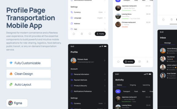 个人资料页面运输移动应用APP UI KIT (FIG)