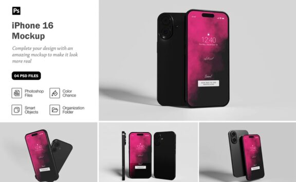 iPhone 16模型样机 (PSD)