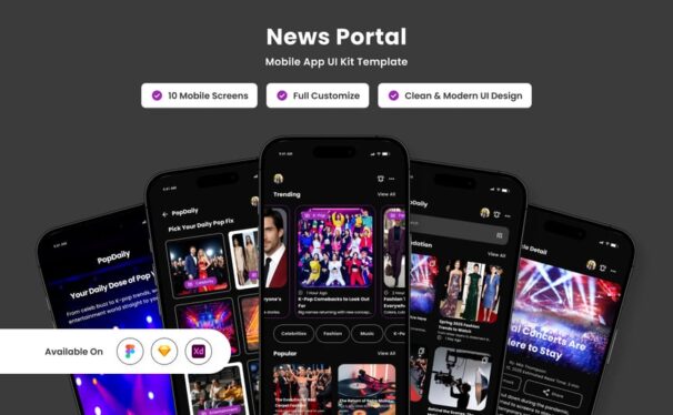 新闻门户移动应用APP UI KIT (FIG,SKETCH,XD)