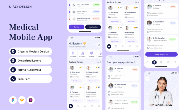 医疗移动应用APP UI KIT (FIG,SKETCH,XD)