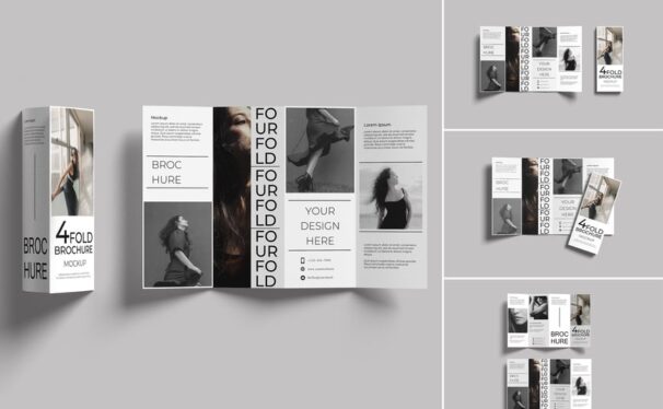 4折页手册模型样机 (PSD,JPG,PDF)