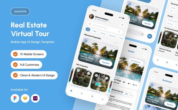 VR房地产虚拟旅游应用APP UI KIT (FIG,SKETCH,XD)
