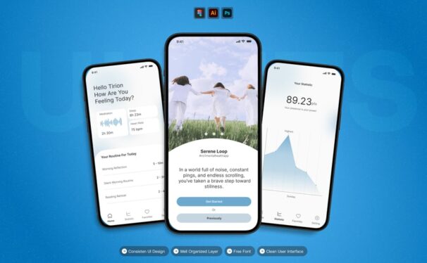 APP启动页循环场景移动应用APP UI KIT (AI,EPS,PSD,FIG)