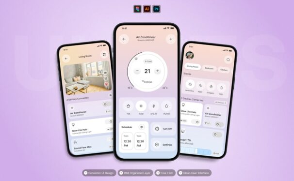 智能居家 App UI Kit (AI,EPS,PSD,FIG)
