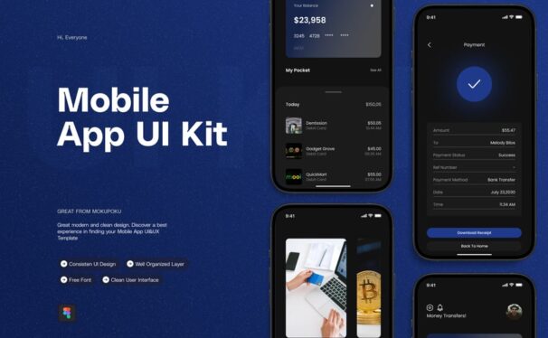 银行移动应用APP UI KIT (AI,EPS,PSD,FIG)