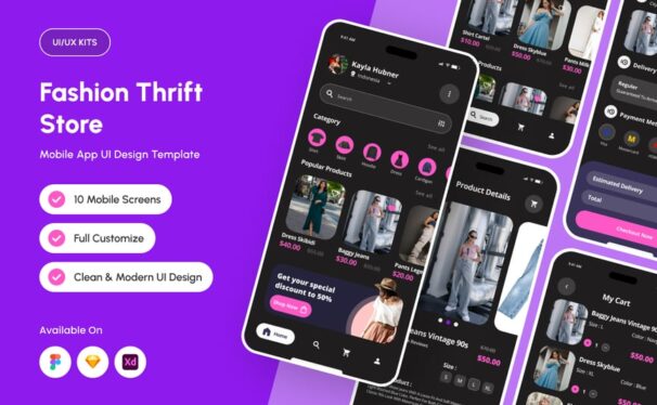 旧货时尚商店应用APP UI KIT (FIG,SKETCH,XD)