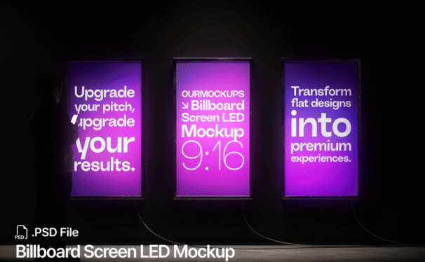 广告牌屏幕LED模型样机 (PSD)