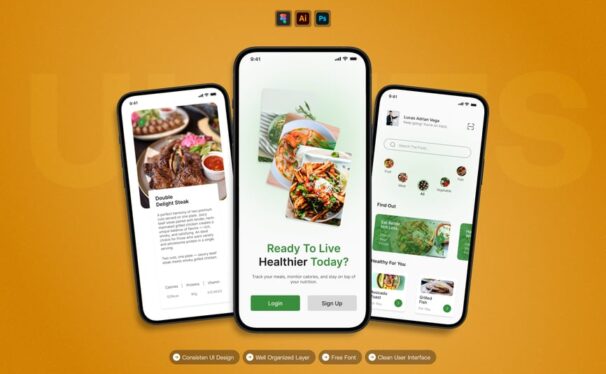 美食移动端 APP UI KIT (AI,EPS,PSD,FIG)