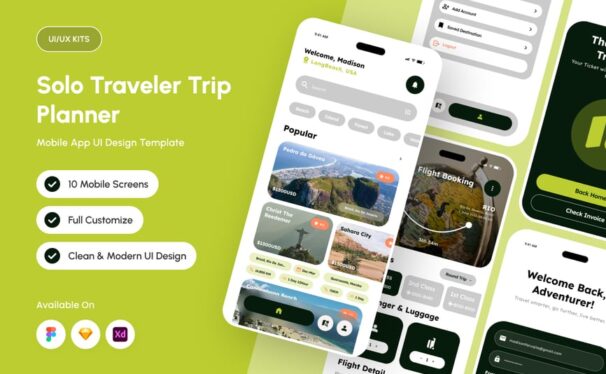 个人旅行应用APP UI KIT (FIG,SKETCH,XD)