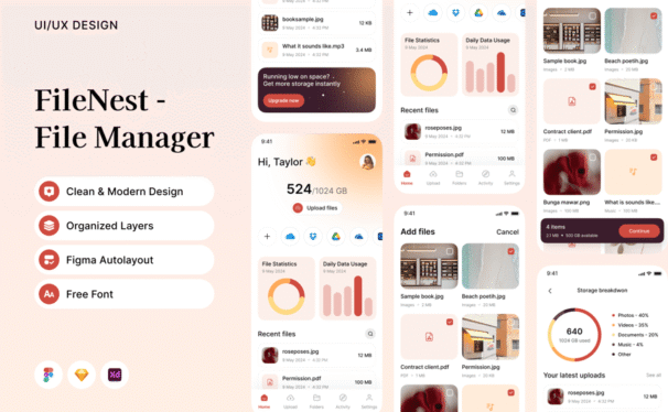 文件管理器移动应用APP UI KIT (FIG,SKETCH,XD)