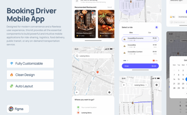 用车打车预订程序移动应用APP UI KIT (FIG)