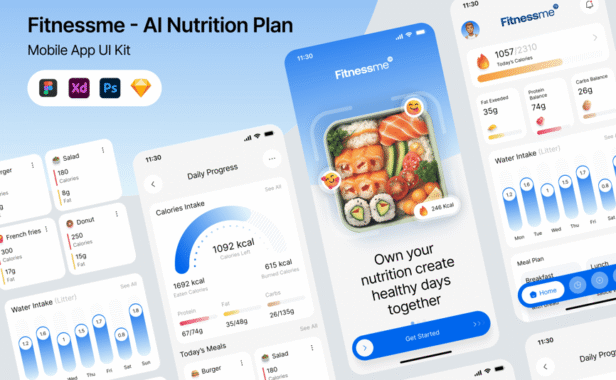 AI营养计划应用APP UI KIT (PSD,SKETCH,FIG,XD)