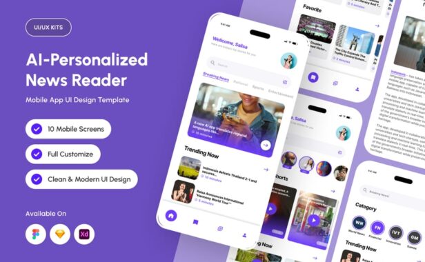 智能AI新闻应用APP UI KIT (FIG,SKETCH,XD)