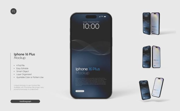 iPhone 16手机模型样机 (PSD)