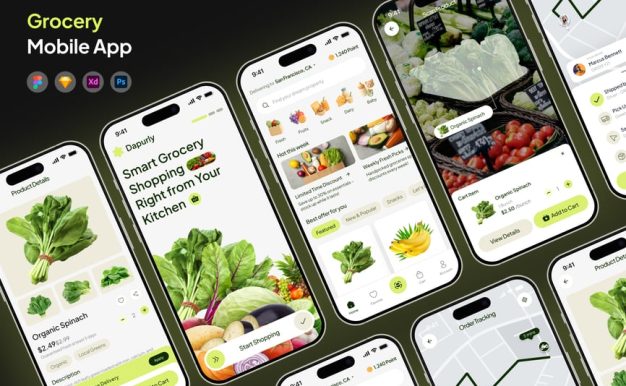 生鲜购物APP UI KIT (FIG,PSD,SKETCH,XD)