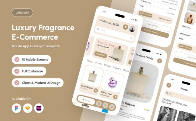 香水电子商务应用APP UI KIT (FIG,SKETCH,XD)