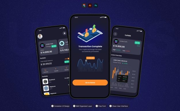 加密移动应用APP UI KIT (AI,EPS,PSD,FIG)