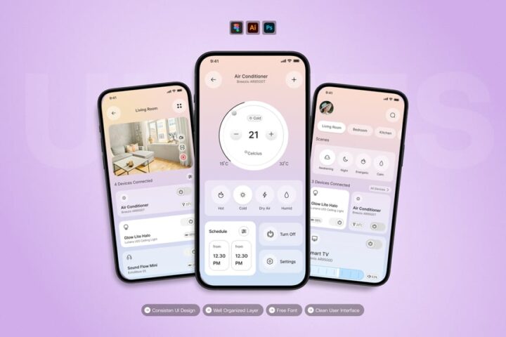 智能居家 App UI Kit (AI,EPS,PSD,FIG) – 蜜芽设计 – 优质平面设计资源素材免费下载