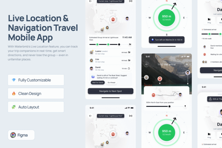 实时位置和导航旅行移动应用APP UI KIT (FIG) – 蜜芽设计 – 优质平面设计资源素材免费下载
