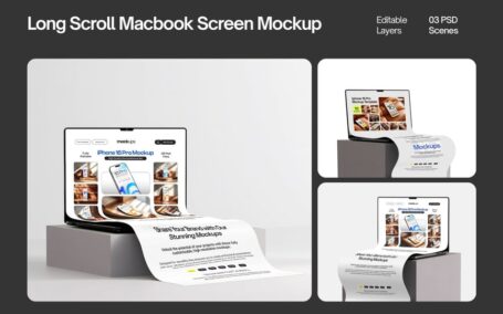 长卷轴扩展笔记本电脑屏幕模型集样机 (PSD)