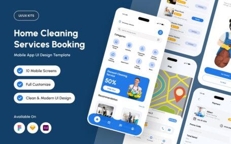 家庭清洁服务预订APP UI KIT (FIG,SKETCH,XD)