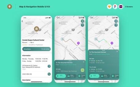 地图和导航移动UI套件APP UI KIT (SKETCH,FIG,XD)