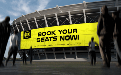 体育场立面广告牌模型样机 (PSD)