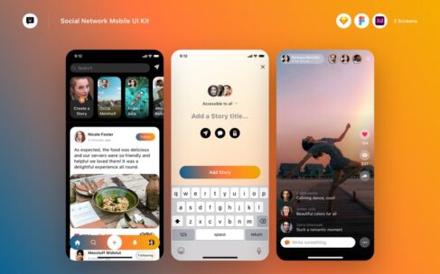 社交网络移动UI套件APP UI KIT (SKETCH,FIG,XD)