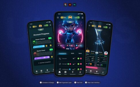 战斗游戏 – 移动应用APP UI KIT (AI,EPS,PSD,FIG)