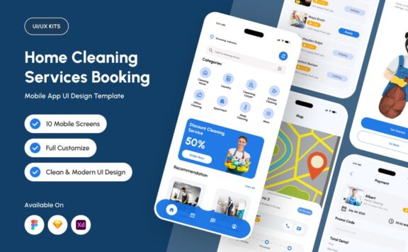 家庭清洁服务预订APP UI KIT (FIG,SKETCH,XD)