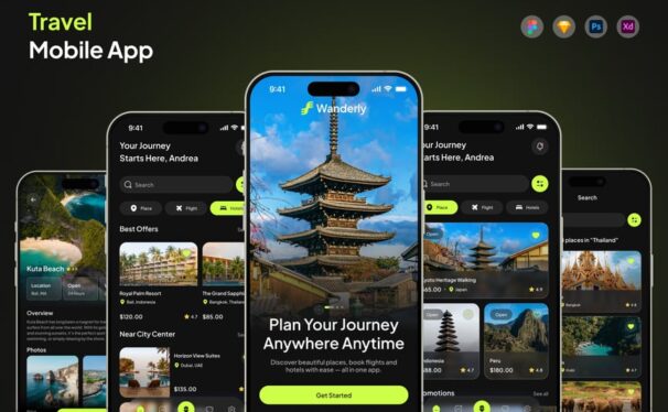旅行应用APP UI KIT (FIG,PSD,SKETCH,XD)
