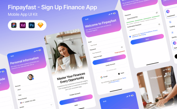 注册金融App UI套件APP UI KIT (FIG,PSD,SKETCH,XD)