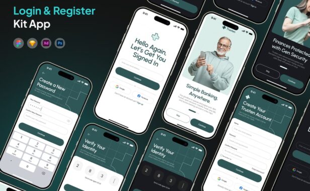 登录和注册套件移动应用APP UI KIT (FIG,PSD,SKETCH,XD)