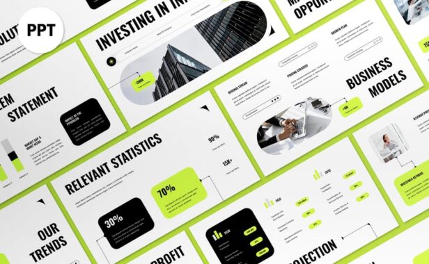 黑色绿色现代PPT模板 (PPT,PPTX)