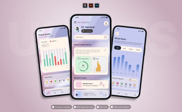 心理健康追踪器 – 移动应用程序 UI 套件